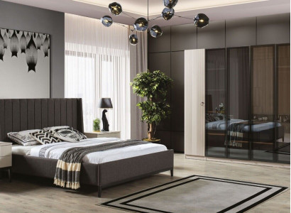 Bedroom set: bed, 2x nightstands, wardrobe, modern furniture, 4-piece set